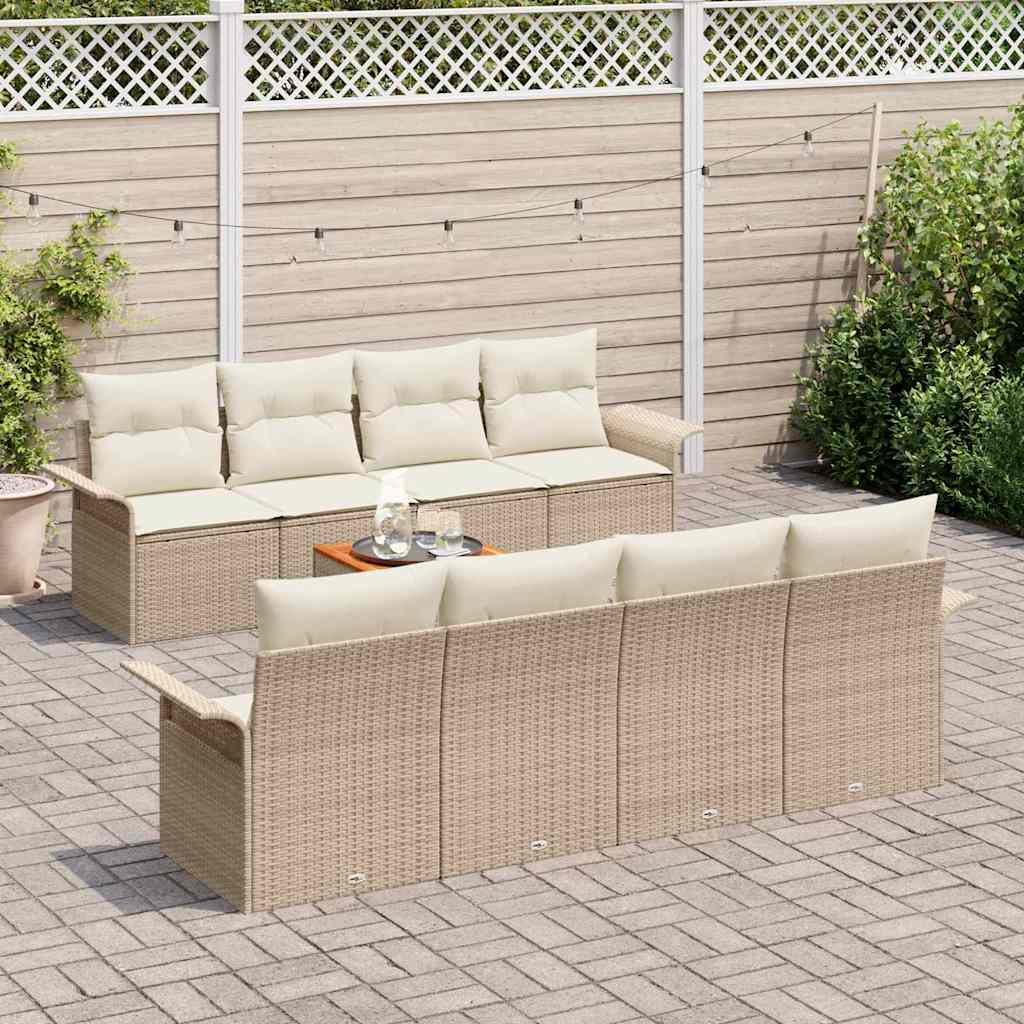 Garden Sofa Set with Cushions 9 Pcs Beige Poly Rattan