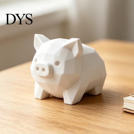 Customizable White Pig Figure 3D Printed Piglet Figurine, Geometric Low Poly Piggy Statue, Durable DIY Painting Art Craft PLA Modern Desktop Ornament