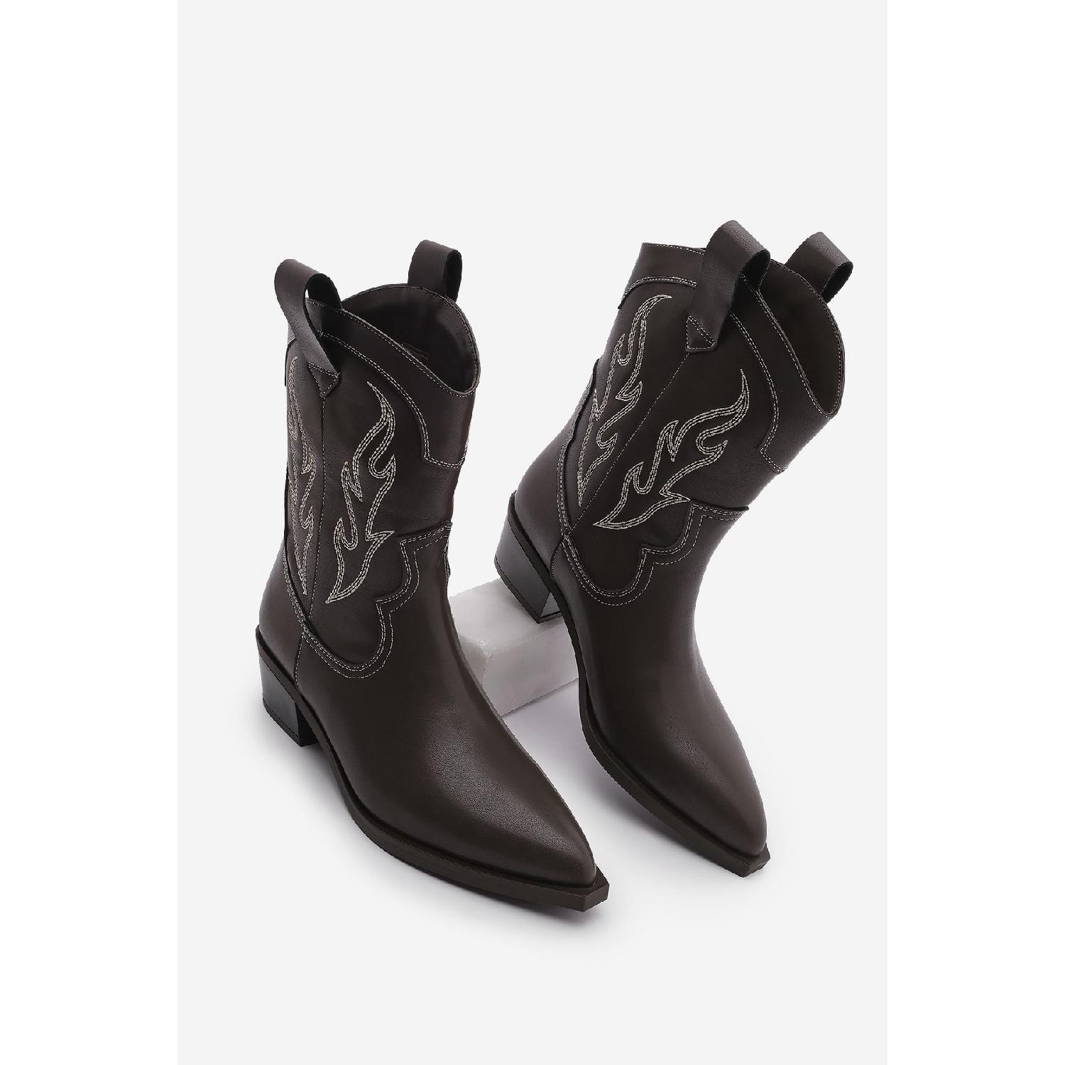 

Woman Pointed Nose Embroidery Western Boot Tevlus Coffee 36 коричневий