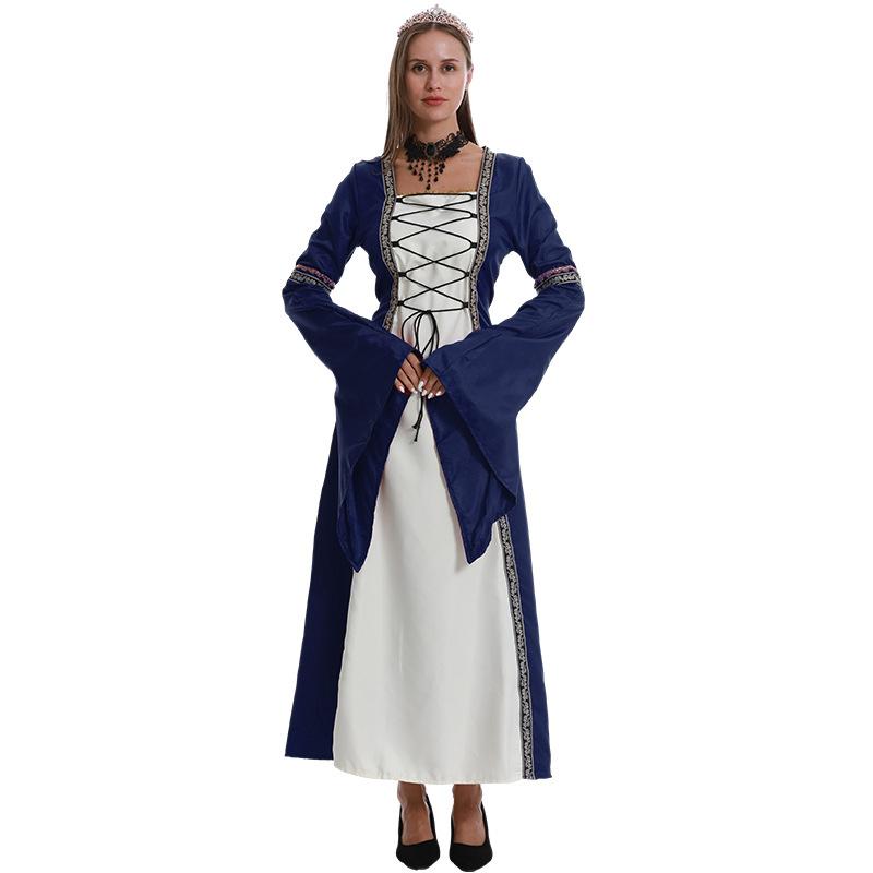 S-XL hot sale European and American square neck long sleeve horn sleeve lace long dress goth retro women