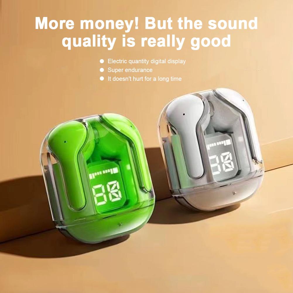 Transparenter kabelloser Bluetooth-Ohrhörer mit Rauschunterdrückung, Stereo-Kopfhörer mit Digitalanzeige, Ladekoffer, wasserdichtes Gaming