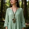 Adjustable Tribal Necklace With Alloy Pendant Waxed Cord Chain And Wood Beads Artistics Jewelry Accessory