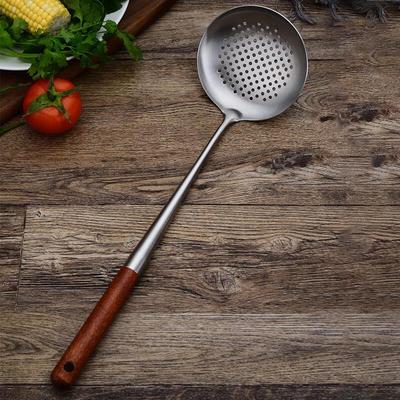 304 Stainless Steel Slotted Spoon with Extended Wooden Handle