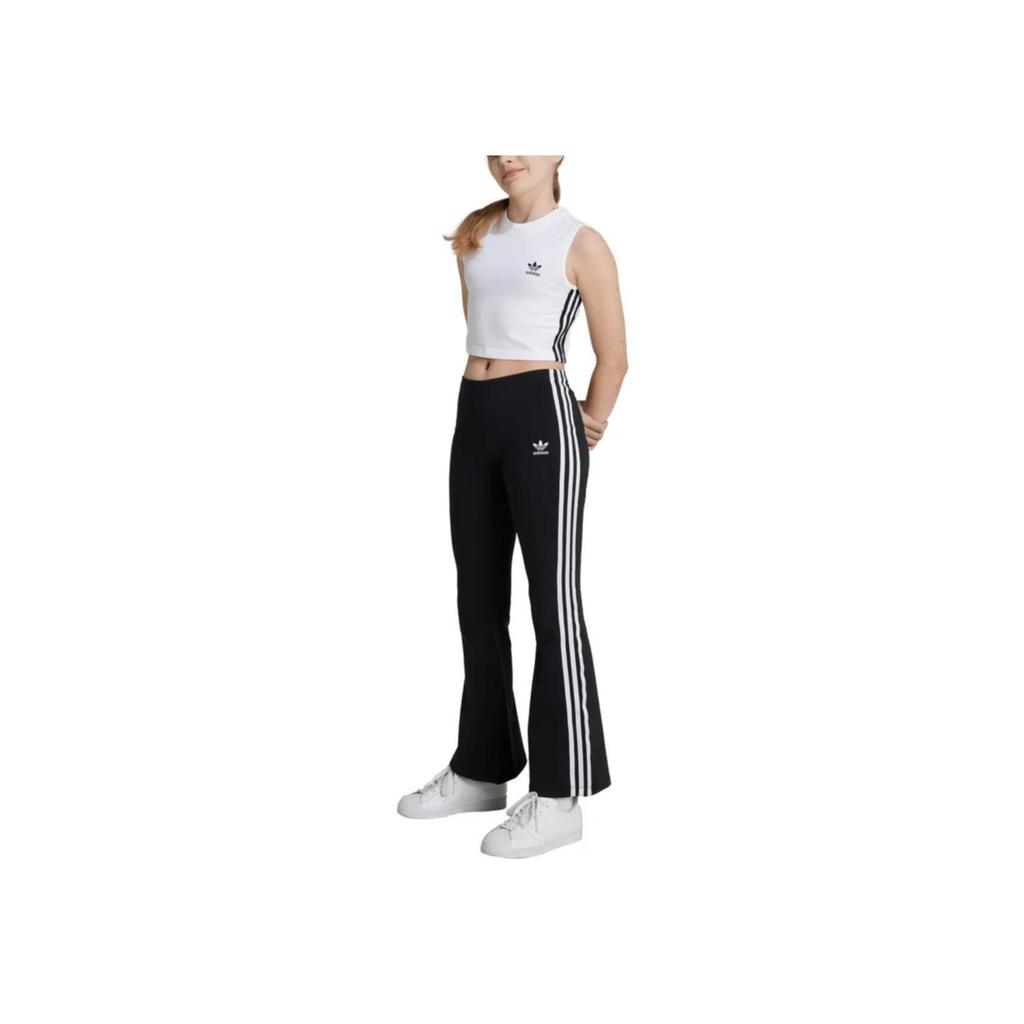 adidas Originals Solid Color Logo Print Striped Flared Knit Pants Women Bottoms Black IN1100