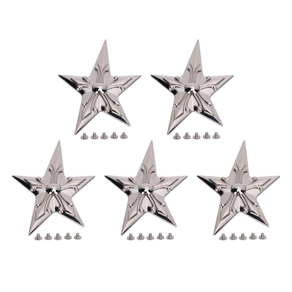 5 Sets Rivet and Stud 65x92mm Silver Five Pointed Star Rivets 4.5mm Crossed Screws for Leather