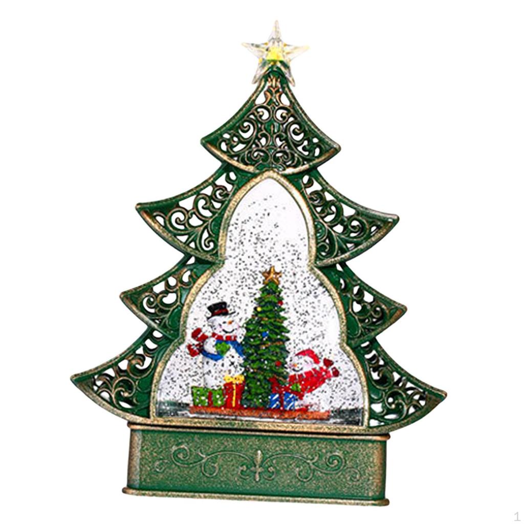 Christmas Music Box Decoration Iron Sculpture Glowing Snow Globe with Light And for