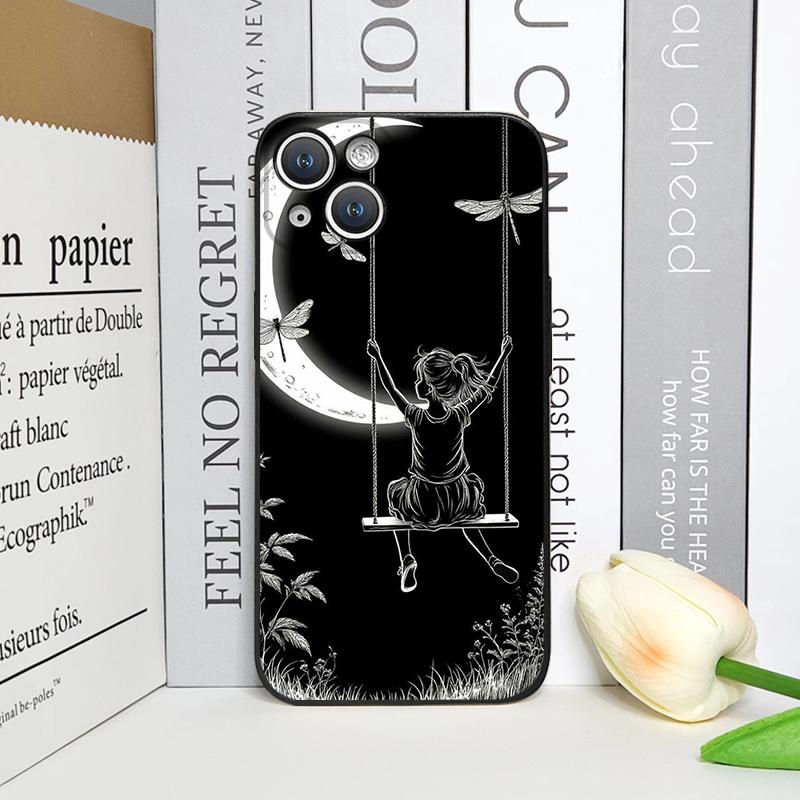 Creative Black Stardust Girl Pattern Phone Case for IPhone 17 16 12 11 14 Plus 13 14 15 Pro Max 12 13 Mini X XSMAX XR Soft Cover