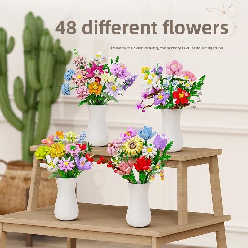 Bouquet Flower Mini Particle Blocks Flowers Model Micro Building Bricks Creative Desk Decor For Adults Toys for Children
