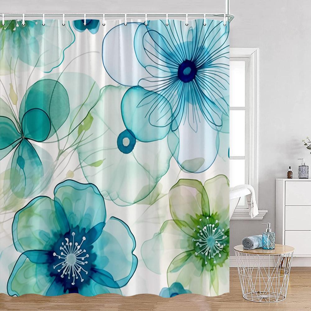 Watercolor Flower Pattern Shower Curtains Colorful Flowers Butterfly Greenery Plants Nature Home Decor For Bathroom Bath Curtain