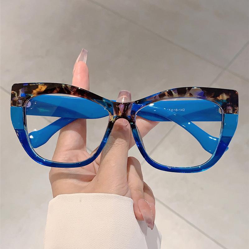 Women Line Splicing Anti Blue Light Glasses Trend Cat Eye TR90 Large Frame Glasses Computer Blue Light Blocking Plain Spectacles