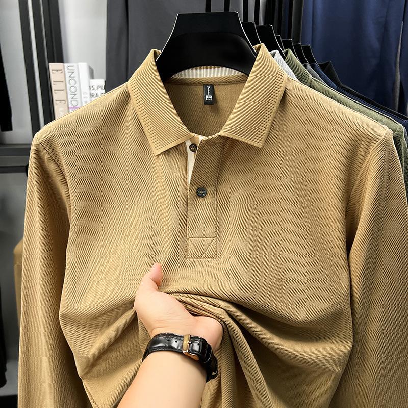 Cotton Long Sleeve Polo Shirt Men'S T-Shirt Loose Thin Breathable Versatile Fashion Premium Lapel Solid Color Men'S T-Shirt