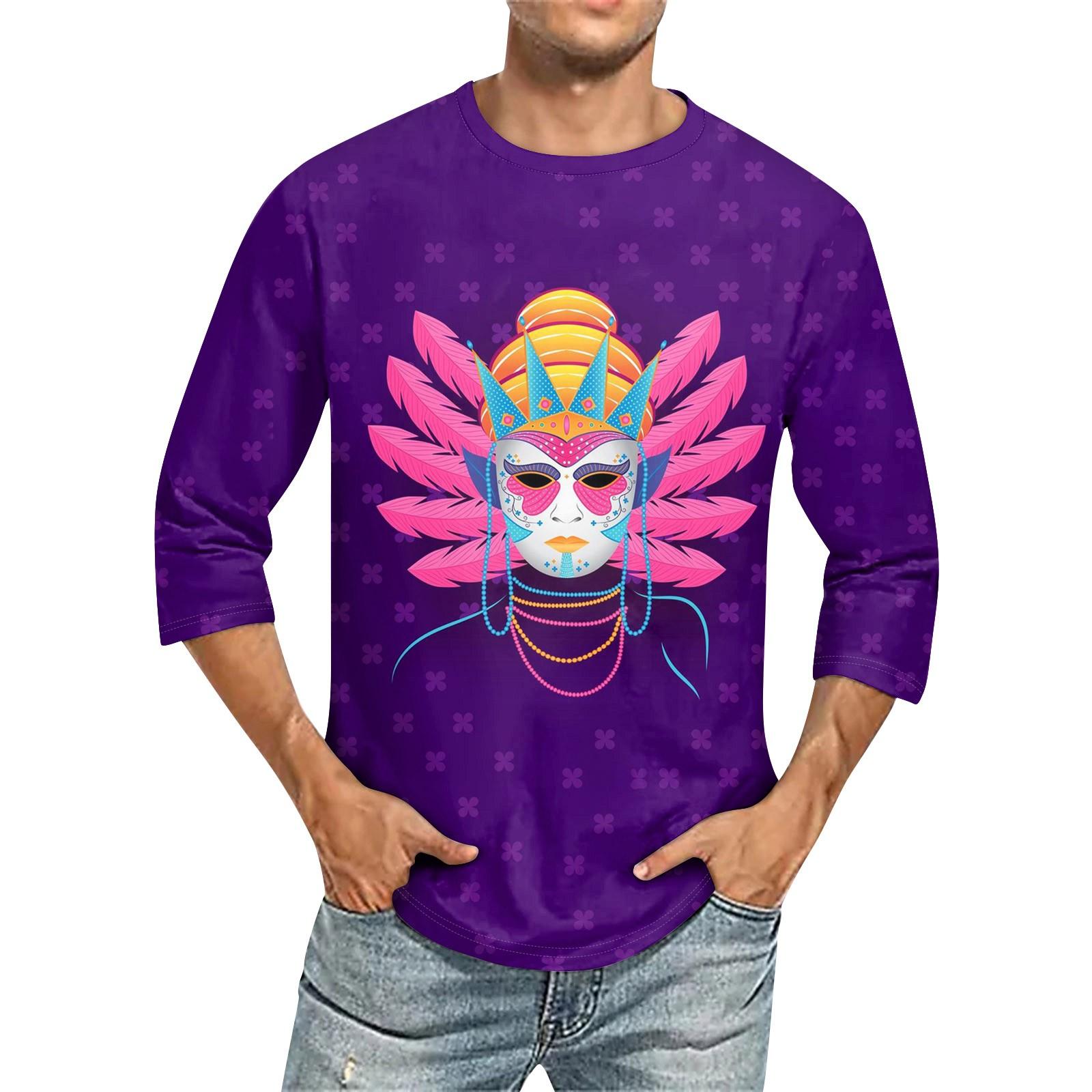 

Мужская однотонная футболка с круглым вырезом и рукавами три четверти XL фиолетовый