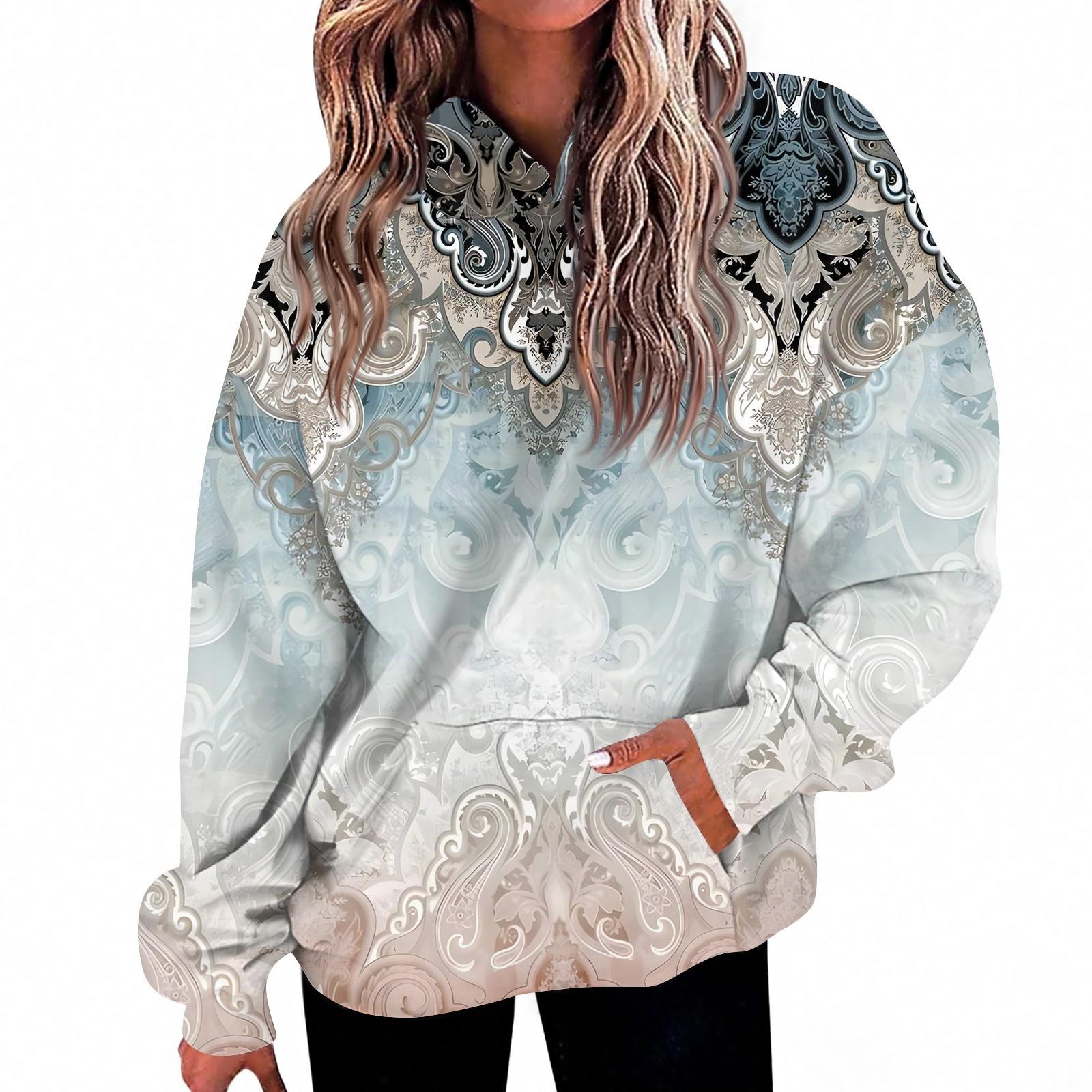 

Женская мода Повседневный топ с V-образным вырезом и длинными рукавами с принтом S