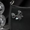 Korean Black Rhinestone Bow & Pearl Brooch for Women's Fashion Suits and Cardigans