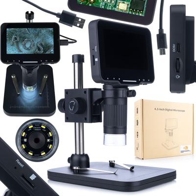 Rosfix Dijital Mikroskop 4,3"" LP043-Z01C – 720P LCD Ekran | Ayarlanabilir LED Aydınlatma | Kompakt ve Hafif