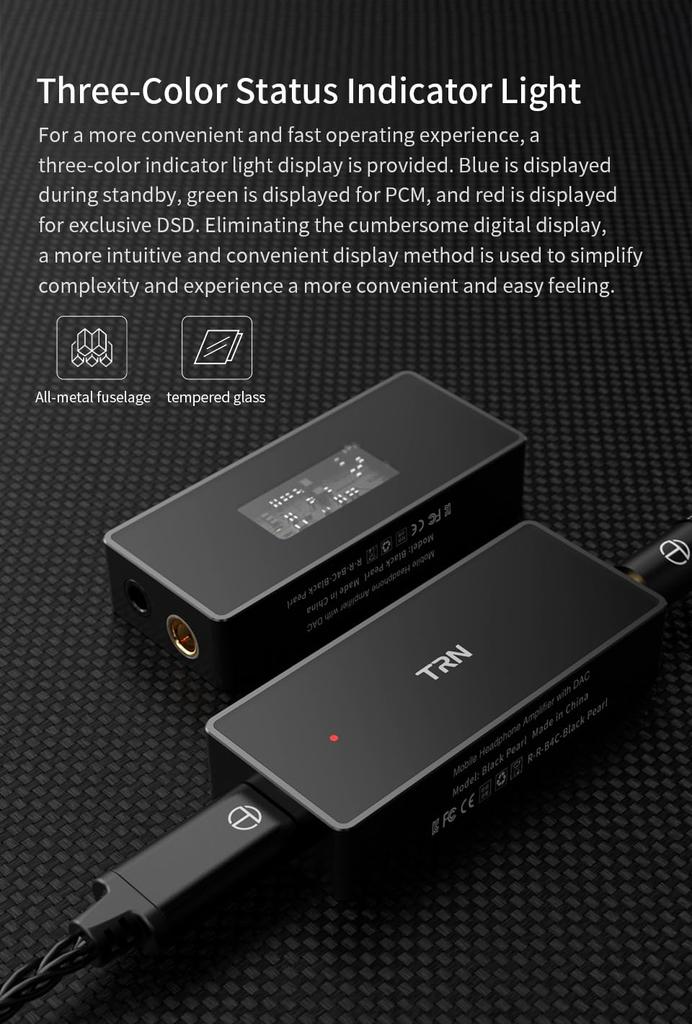 TRN BlackPearl Compact Amplifier DAC Smartphone AMP [High-Resolution Audio Compatible] 32bit/384kHz DSD256 Chip CS43131 Earphone Amplifier Portable He