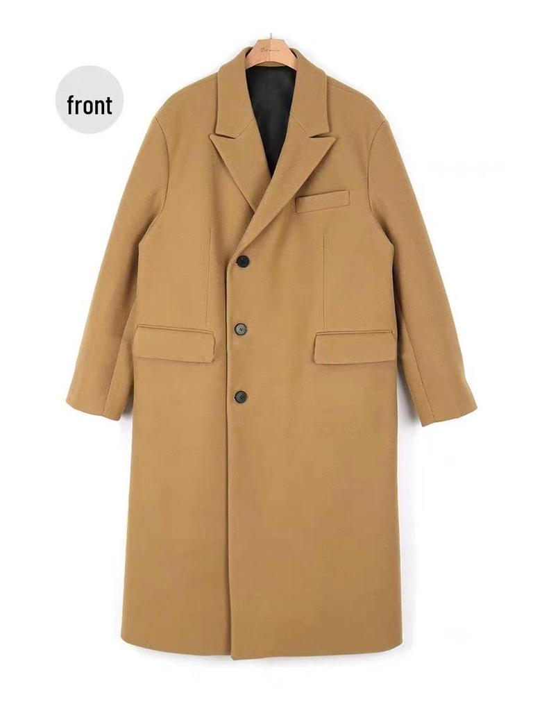Men's Korean Style Long Wool Overcoat - Winter Casual Thickened Trench Coat Trend