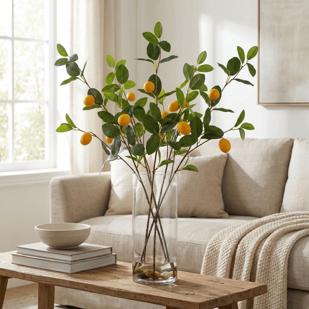 Real Touch 3 Forked Lemon Branches Realistic Artificial Plant Flower Arrangement Bedroom