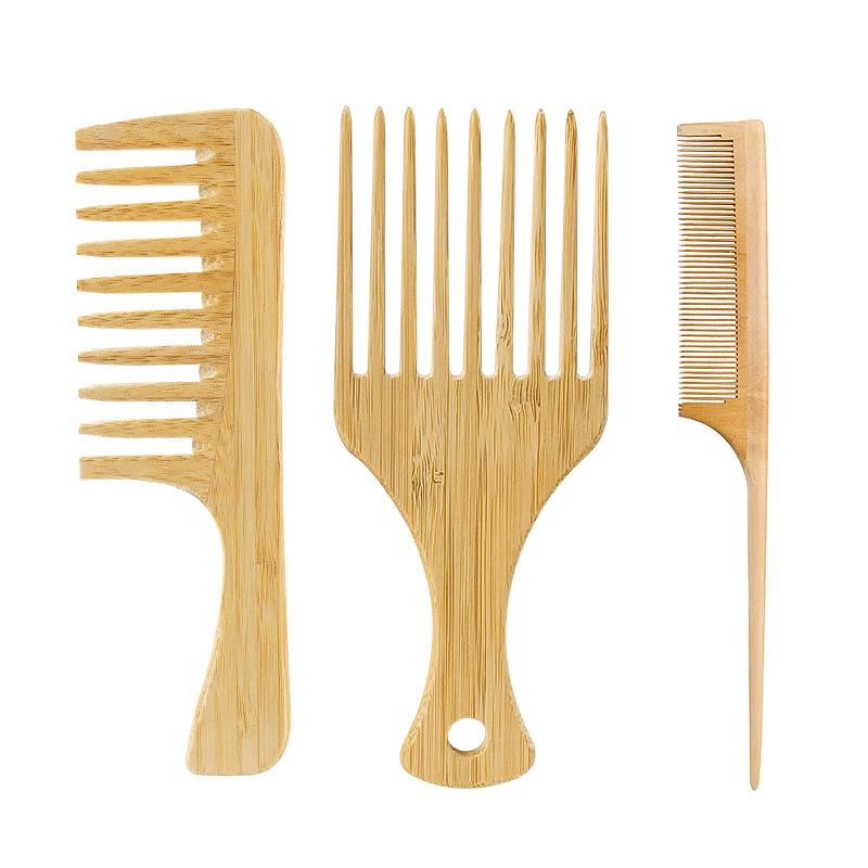 1Pcs Natural Bamboo Wooden Hair Comb Anti-Static Afro Fork Combs For Women Round Wide Tooth Wood Comb