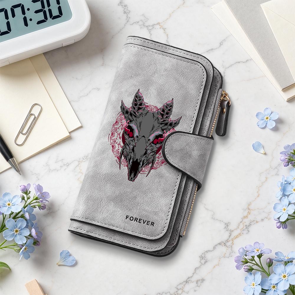 Gothic Demon Skull Print Long Wallet Casual Multi Card Holder Fashion PU Leather Purse for Daily Use