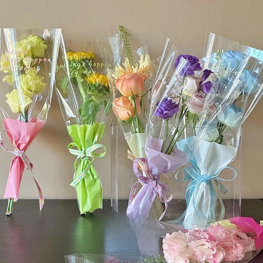 50PCS Set Transparent Gifts Packaging Clear Cellophane Rose Bag  Flowers Packaging
