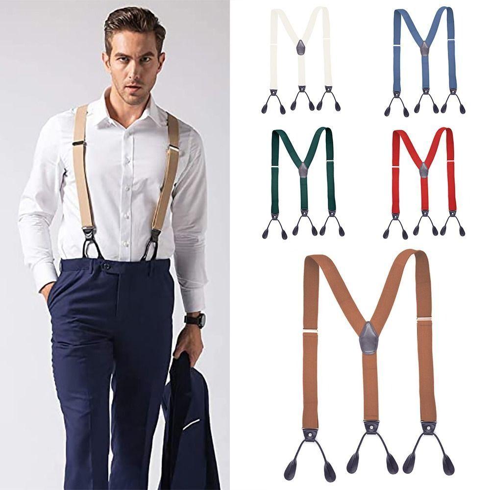 Leather Trimmed Vintage Suspenders Button End Y Back Suspenders Button End Suspenders  Party