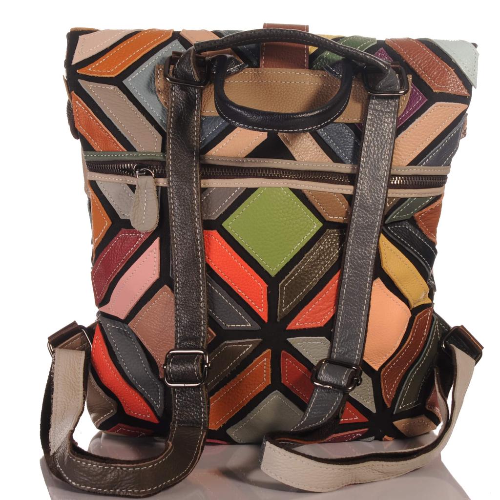 Damen Leder Rucksack im geometrischen Patchwork-Design