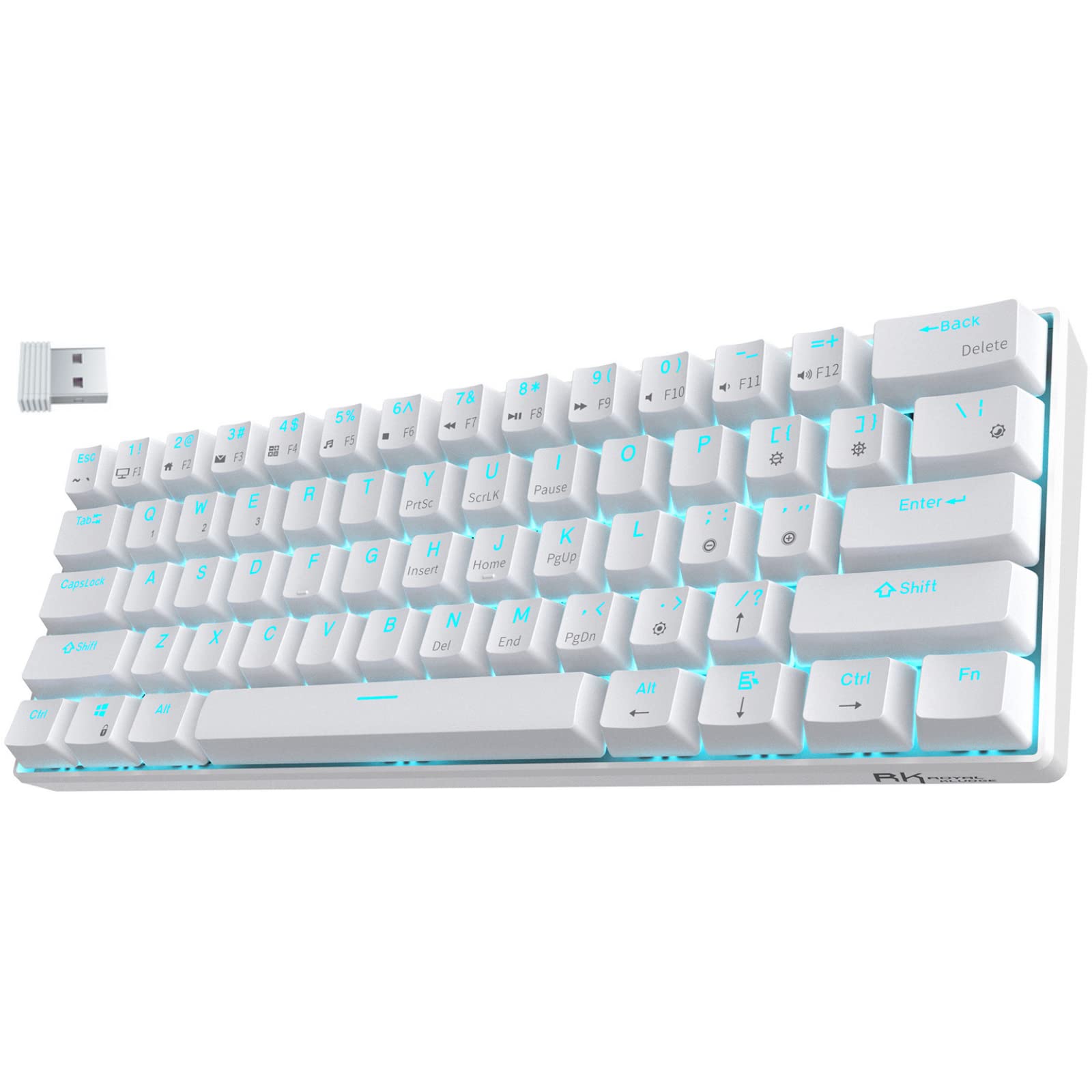 

RK ROYAL KLUDGE RK61 Mechanical Keyboard with Blue Compatible with and Universal for and PCs Lightweight and Compact QWERTY US Layout Switches, білий