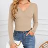 Women's Deep U-shaped Neckline Cross Long Sleeved T-shirt Top with Pit Stripes Shirt