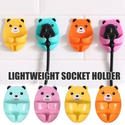 Socket Hanger Cartoon Bear Design Socket Holder Self-Adhesive No-Punch Wall Socket Holders Cable Management