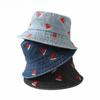 1 pezzo Cappello a secchiello estivo con ricamo di ciliegie lavato per donna, cappello da pescatore per esterni, cappellini protettivi solari carini per viaggi, spiaggia