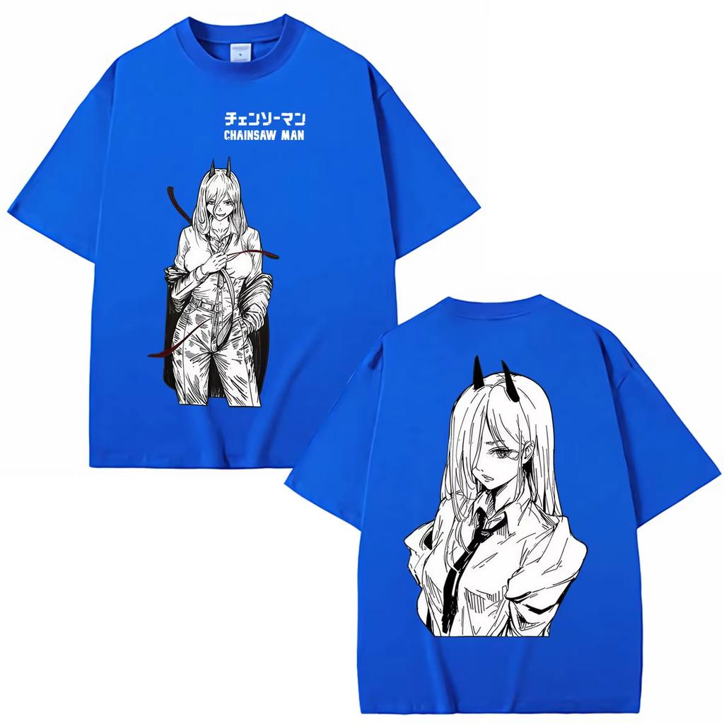 2026 Summer Hot Sale Anime Chainsaw Man Reze Denji Power T-shirt Men Women Vintage Top Hip Hop Streetwear Oversized T-shirt