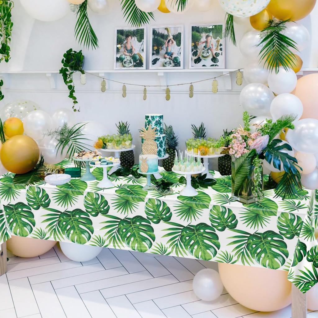 4 Pack Hawaii Palm Leaves Tablecloths Luau Party Disposable Hawaiian Table Cloth Tropical Palm Leaves Table Cover for Baby Shower Birthday Party