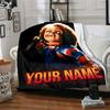1pc Chucky Blanket with Custom Name, Gift, for Men and Women, Soft Blanket, Good for Sofa Bed Couch Travel, Lightweight Flannel Blanket