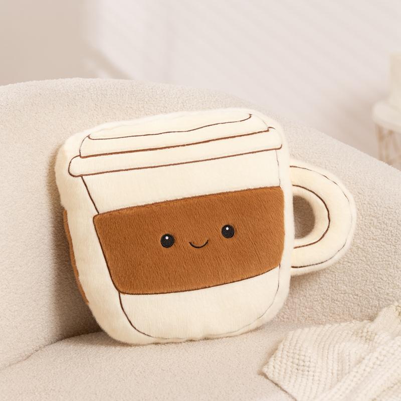 Schattig Koffie Pluche Kussen Gevuld Koffieboon Mok Witte Mok Drinkkussen Bank Stoel Decor Man Vrouw Cadeau 38cm