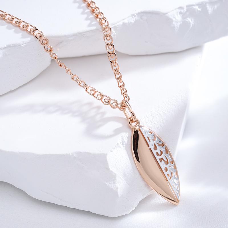 Luxury Glossy Metal Flower Big Pendant Necklace For Women Rose Gold Color Mix Daily Fine Vintage Jewelry