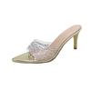 Summer Women's High Heels Sexy Pointed High Heeled Slippers Luxury Leather High Heels Slippers for Women Open-toed Mules Slides