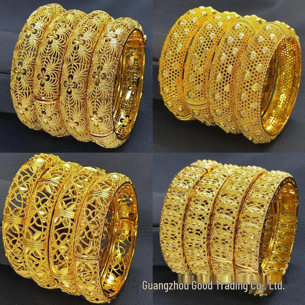 24k Gold Carved Buckle Bracelet: Fade-Resistant Women's Middle East Dubai Jewelry In Vietnamese Sand Gold