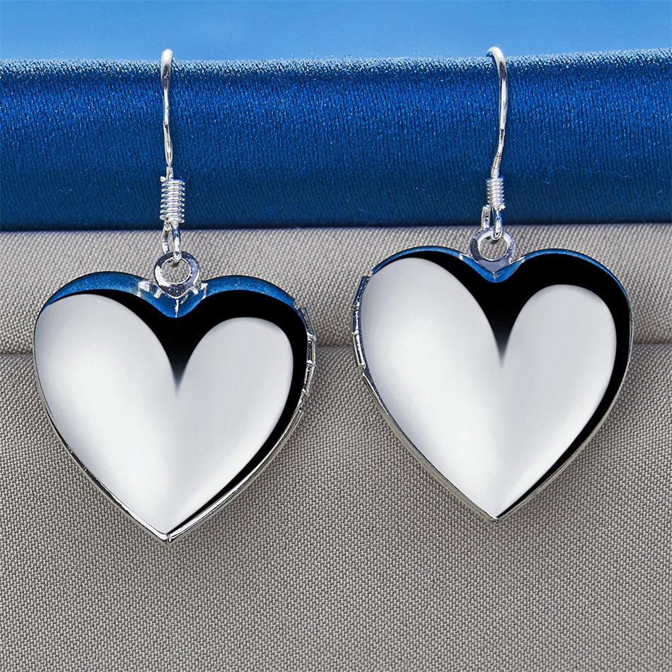 Charm 925 Sterling Silver Exquisite Shiny Heart Shape Drop Earrings Women's Fashion Wedding Party Jewelry