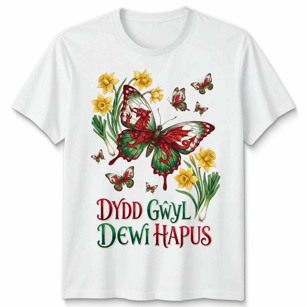 St Davids Day Outfit For Mens Womens Welsh Flag Daffodils Graphic Unisex T Shirt