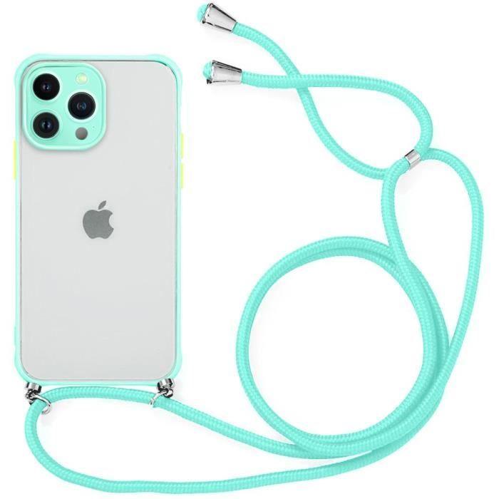 Coque - iPhone - 13 Pro Max - Semi-Transparente - Givrée - Bandoulière Turquoise