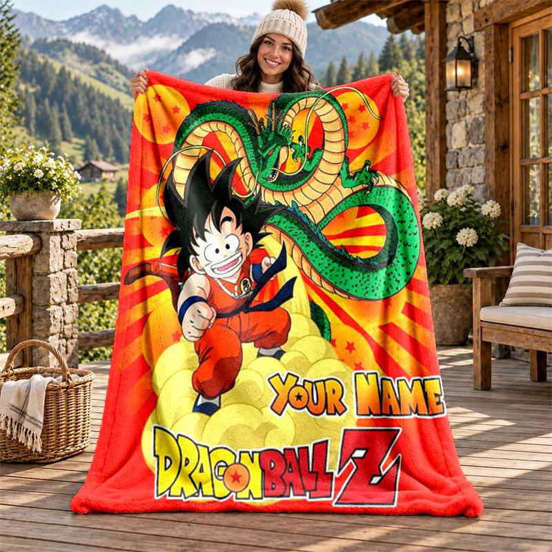 Dragon Ball Individueller Name Flanelldecke Personalisierte Weiche Warme Plüschdecke Maßgeschneidertes Geschenk für Familie Freunde 80cmx120cm