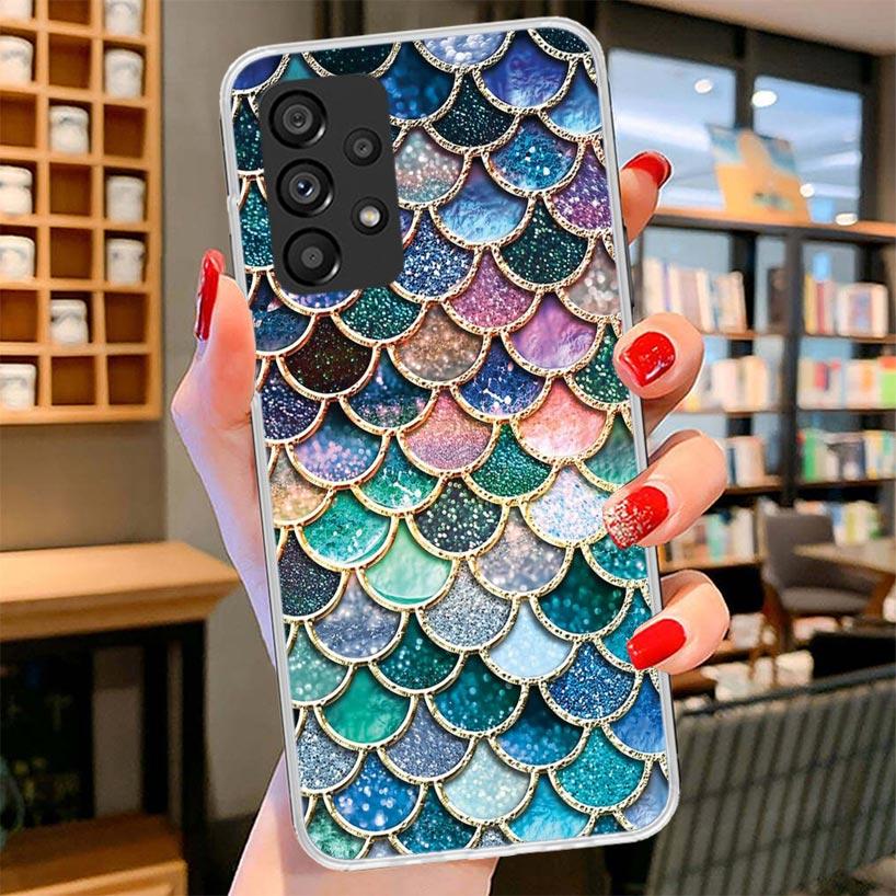 Fish Scale Pattern Mermaid Phone Case For Samsung Galaxy A12 A22 A32 A52 A72 A02S Phone Case Note 20 Ultra 10 S10 Plus A51 A71 A