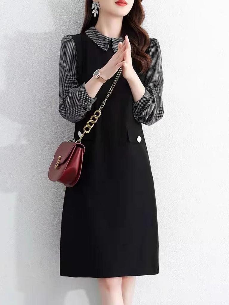 TRENDOUX Long Puff Fashionable Women's Dress, Sleeves, A-Line, Sleeves, Knee-Length, Casual, Spring, Summer, Fall,