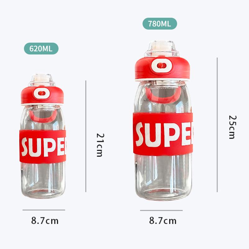 Customized Large Capacity Borosilicate Glass Travel Mug Classic Style Disposable Leak-Proof Straw Cap Dishwasher Microwave Safe 620ml рубиново-красный