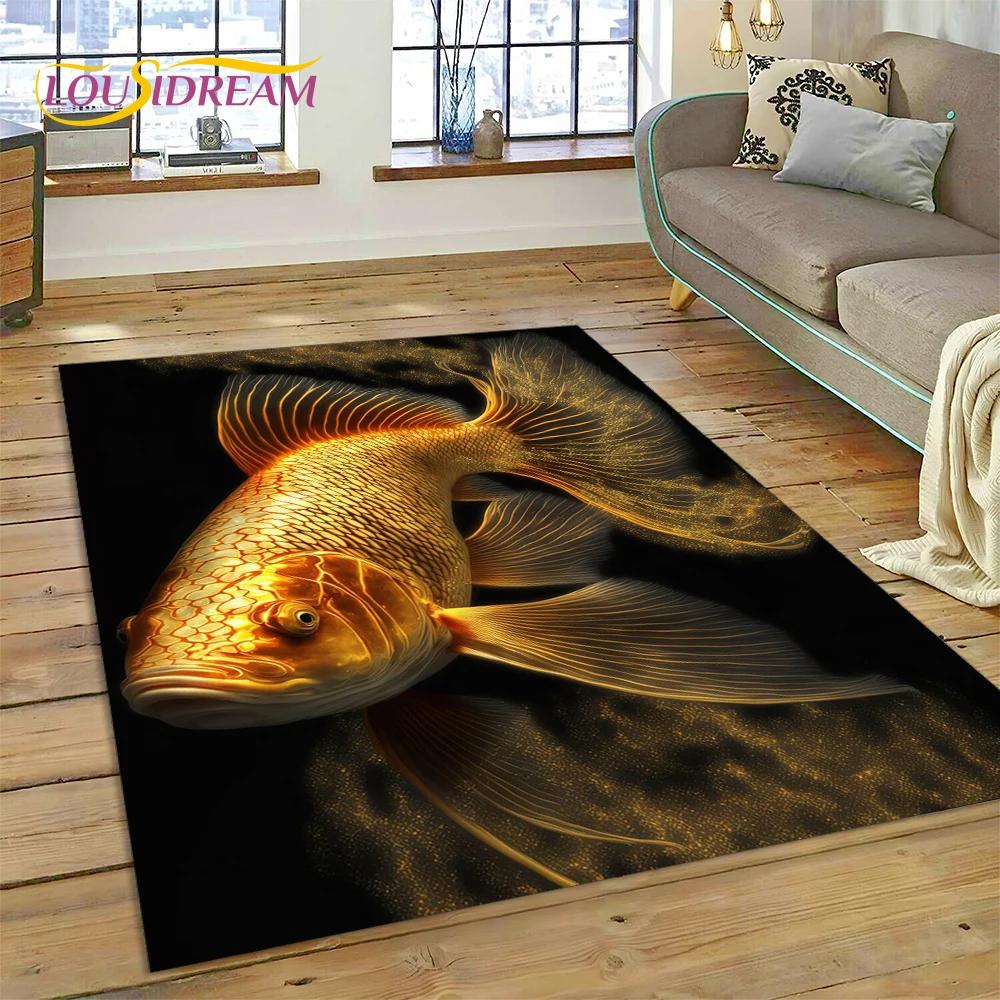 שטיח מצויר דגי קוי יין יאנג טבעיים לבית, לסלון, לחדר השינה, לספה, שטיחון כניסה, קישוט, שטיח אזור לילדים, מחצלת מונעת החלקה