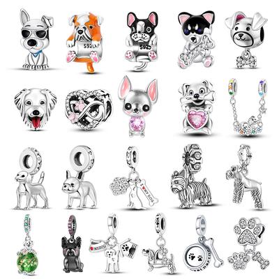 925 Silver Pet Dog Charms Schnauzer French Bulldog Paw Beads Fit Pendant For Women Bracelet DIY Jewelry