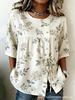 European and American summer new women's tops, shirts, geometric printing buttons, drawstrings, half-sleeved tops, T-shirts, women's clothing