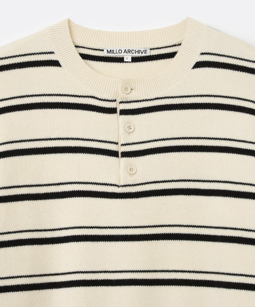 MILLO ARCHIVE Fuzz Stripe Henley Neck Knit [Ivory]