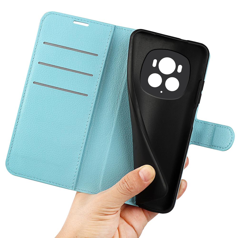 

For Honor Magic6 Pro 5G Phone Case Litchi Texture PU Leather Flip Cover Blue